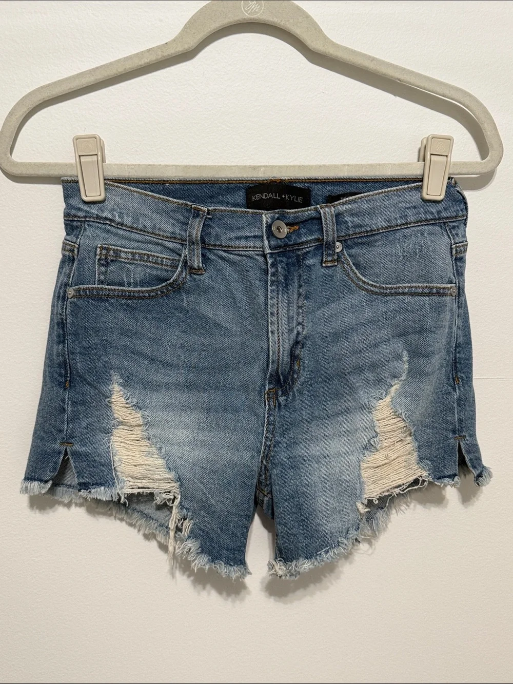 Kendall & Kylie Light Blue Distressed Denim Shorts - Picture 1 of 4